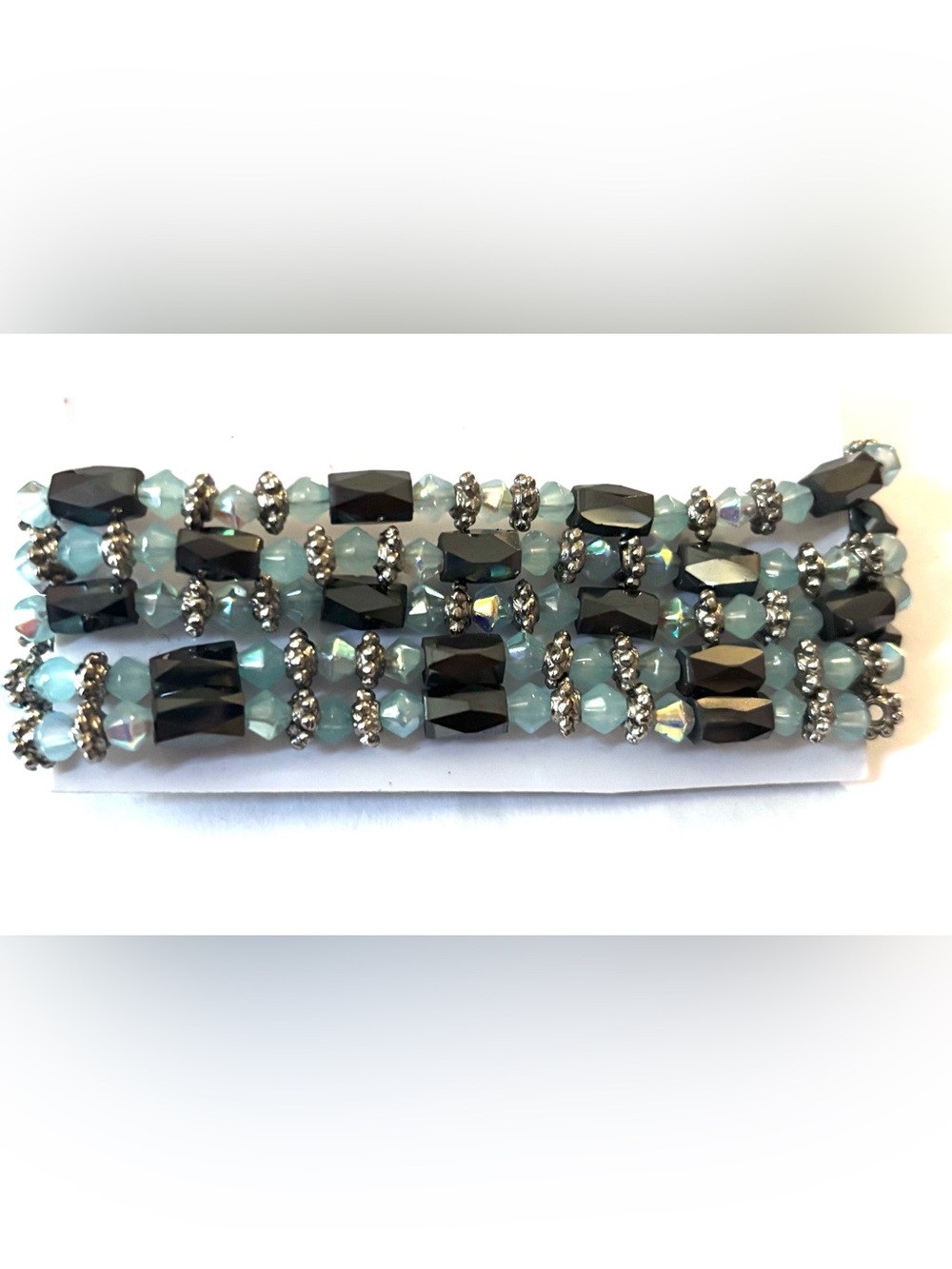 Magnet choker ankle Elegant Blue Crystal and Bead Stretch Bracelet one size